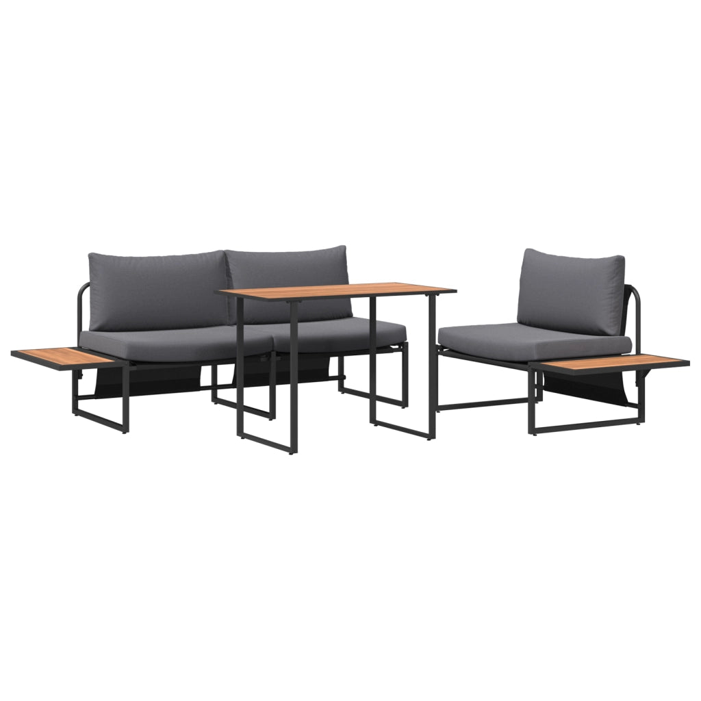 Set da Pranzo da Giardino in 3 Pezzi con Cuscini Antracite