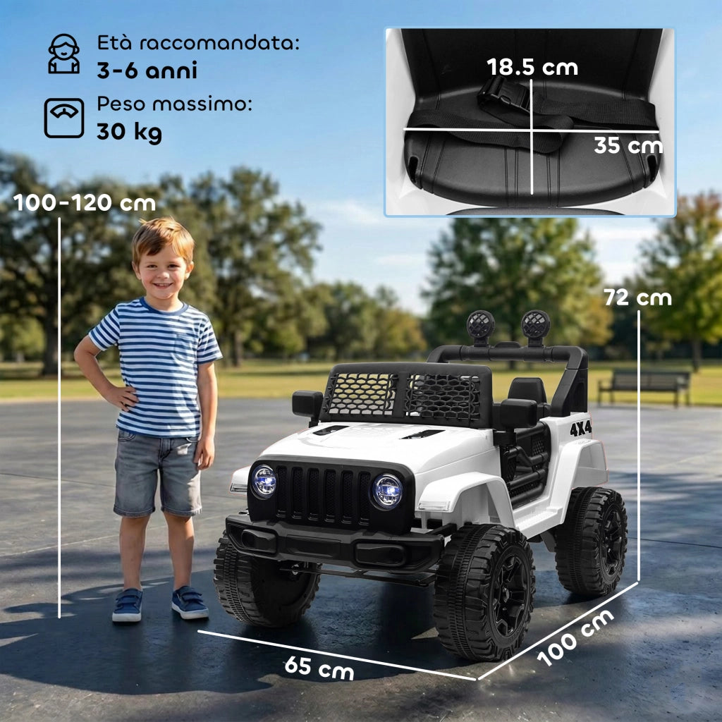 Jeep Fuoristrada per Bambini con Telecomando ¨C zephmum ¨C 100x65x72 cm, Bianco