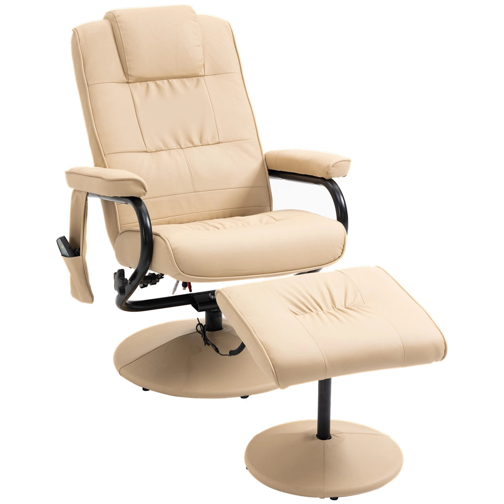 POLTRONA Massaggiante girevole 360° con poggiapiedi, 80x64x39 cm, bianco crema, metallo
