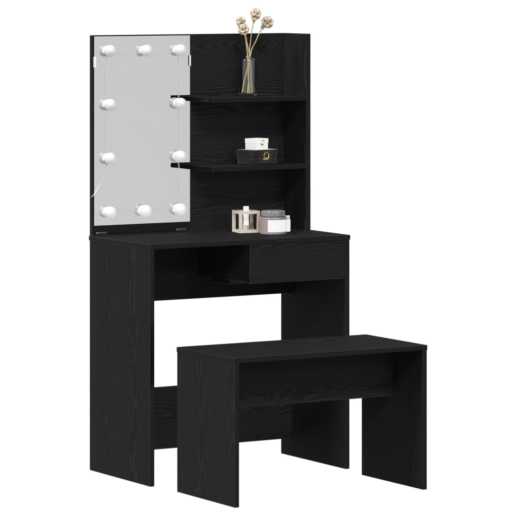 Set di toeletta  con LED in rovere nero in legno ingegnerizzato