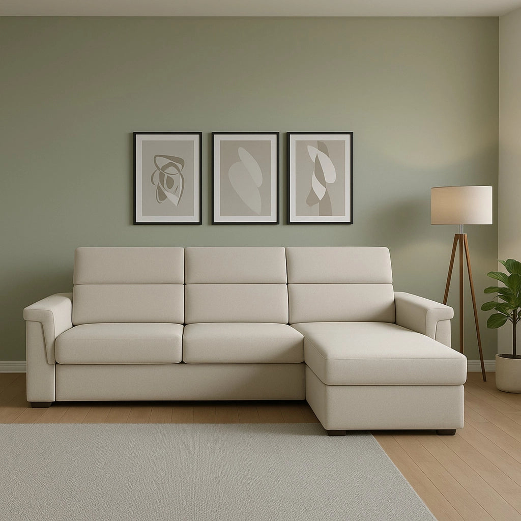 Cintano, Divano Fisso con Penisola Sfoderabile Made in Italy, 285x160 cm Beige