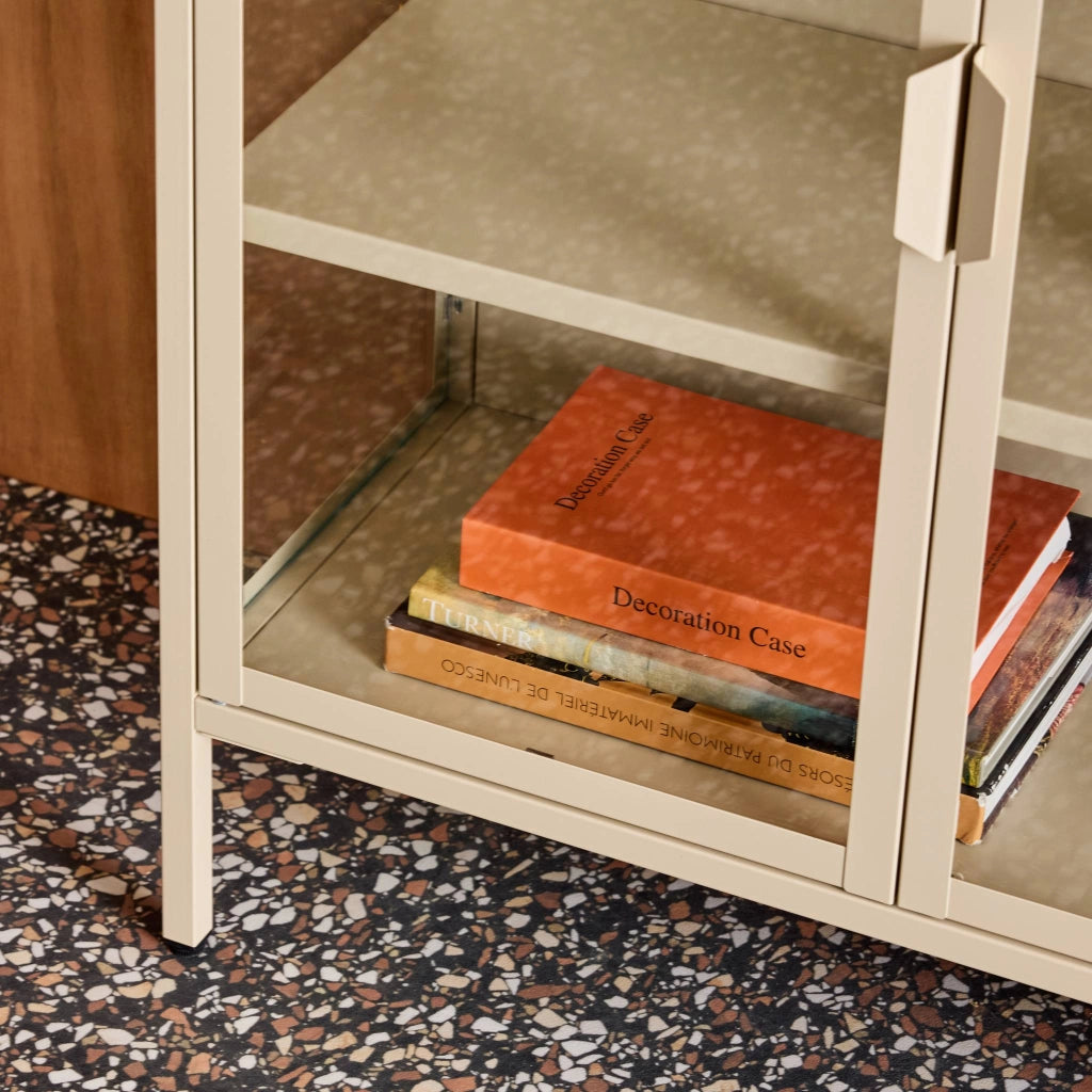 Vetrina in acciaio e vetro temperato con 2 ante, 102cm, beige