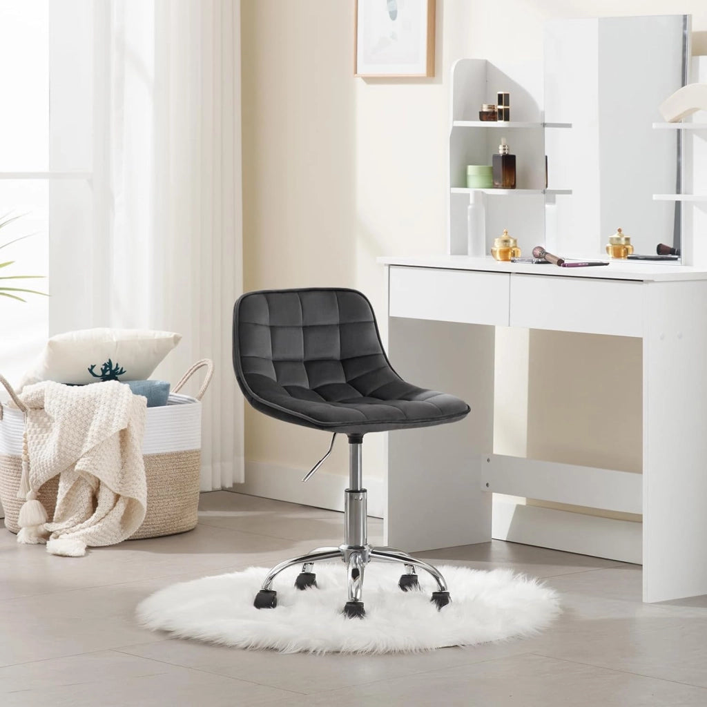 Sedia per Studio Infantile Girevole Senza Braccioli, Sedia da Scrivania per Bambini con Rotelle, Altezza Regolabile, Velluto, Grigio Scuro