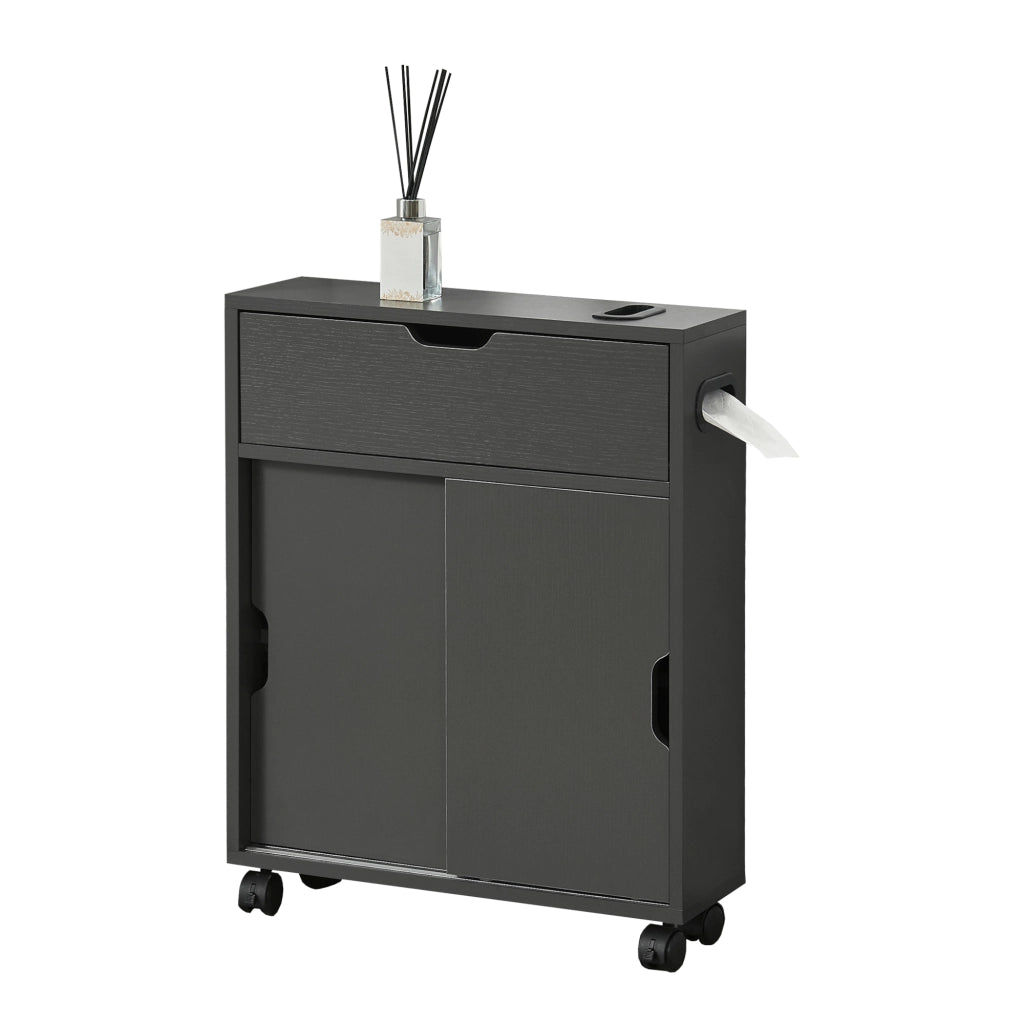 Mobile da Terra Kempele con Ante e 4 Ruote per Bagno 67x52x17 cm - Grigio Scuro [en.casa]