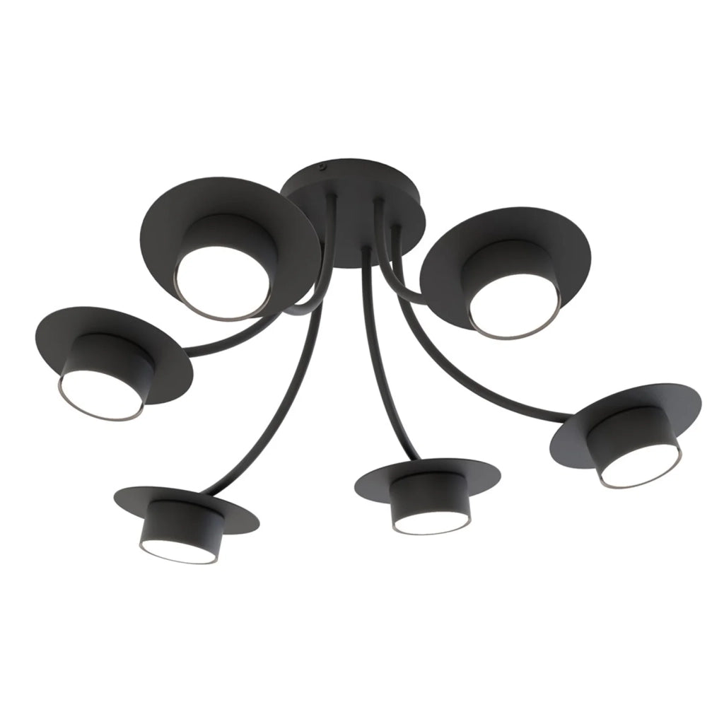 Plafoniera Moderna Giunone Acciaio Nero 6 Luci Gx53 Ip20