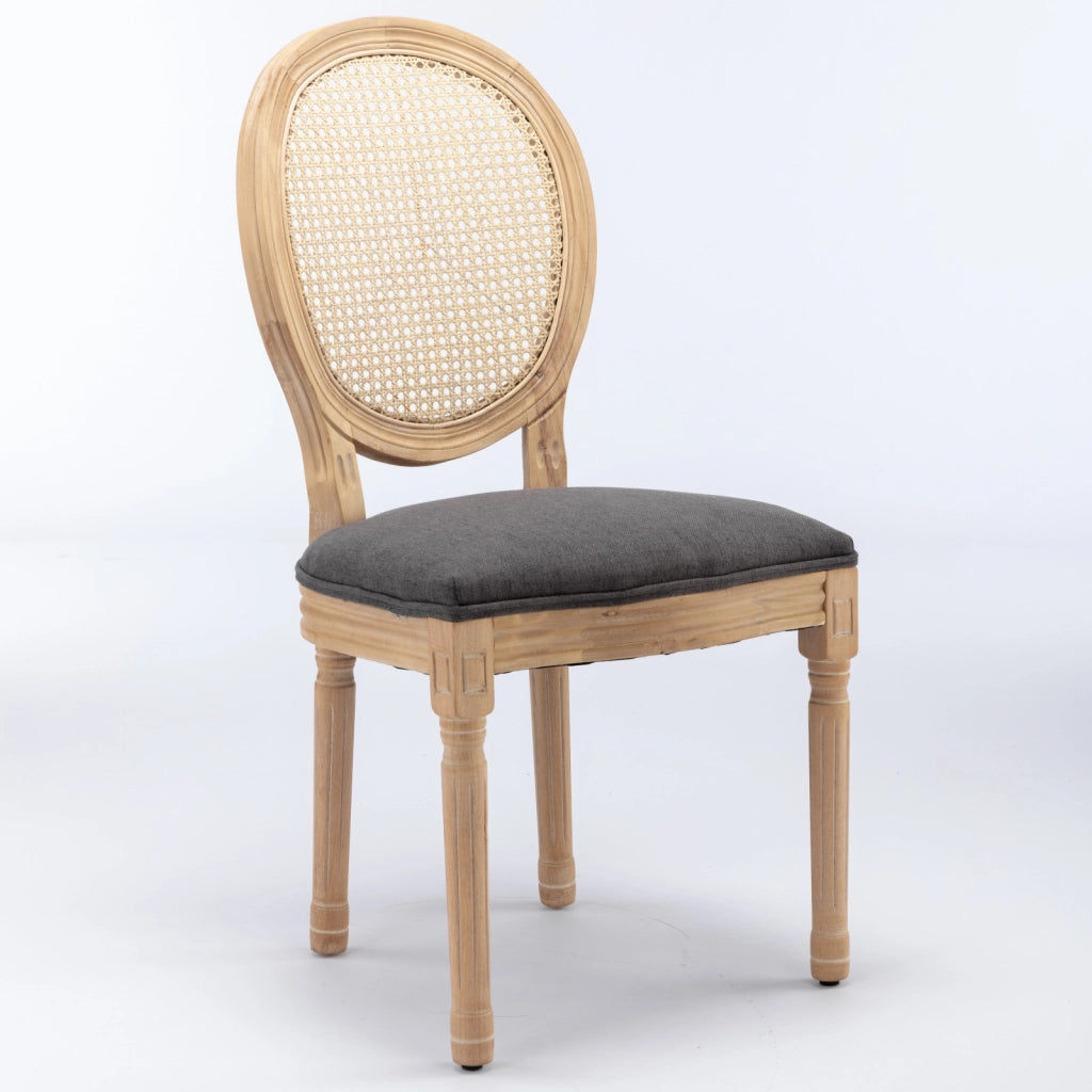 Sedie da Pranzo in Legno Massello e Rattan con Schienale ¨C MINIMAL ¨C Set 2 Pezzi, Grigio