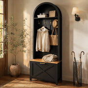 Garderobiera multifunzione con scarpiera; ganci e ripiano 195x75x35 cm; MDF nero e legno