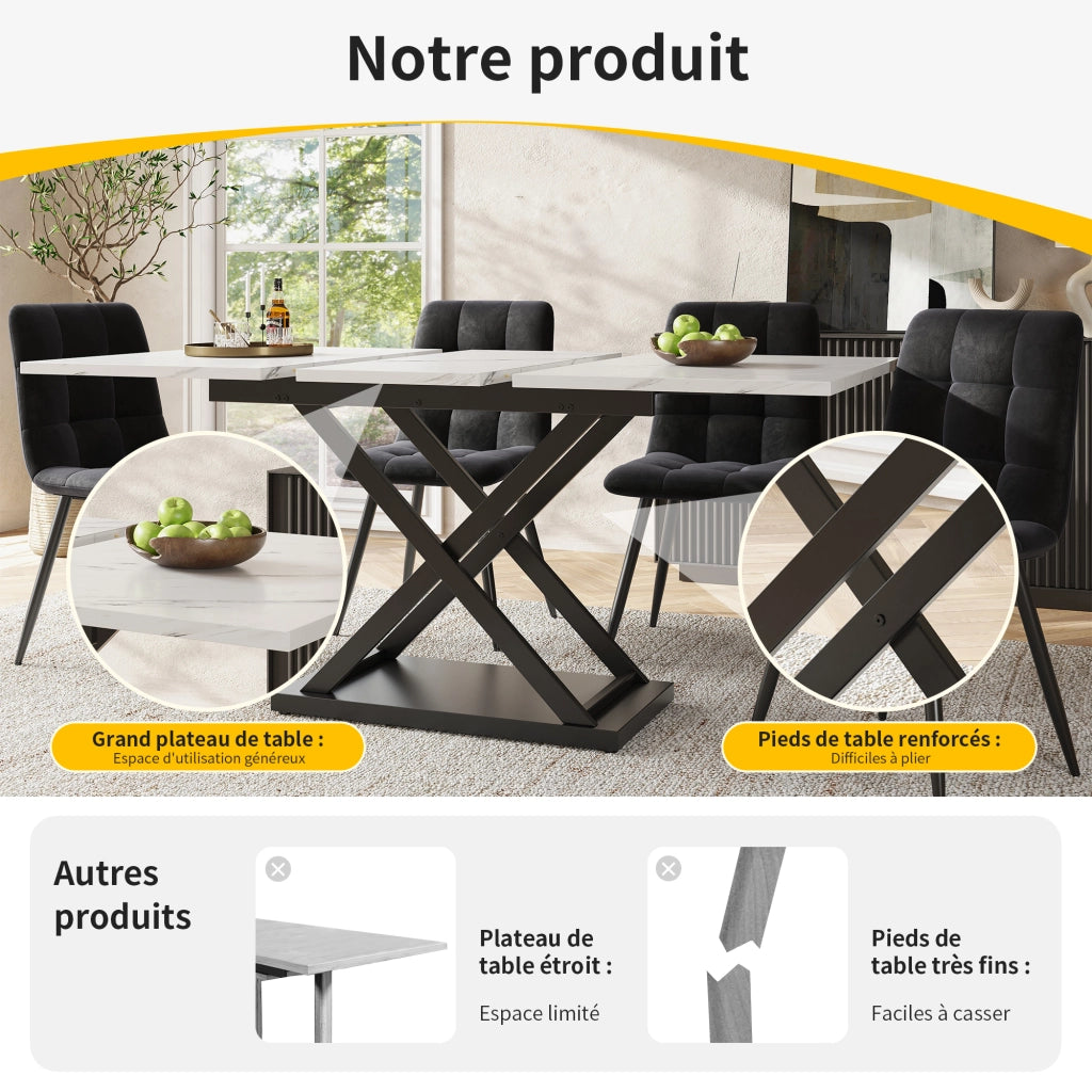 Tavolo da Pranzo per 6-8 Persone Allungabile con Gambe Incrociate in MDF e Metallo 120-160×80×75 cm Bianco Nero