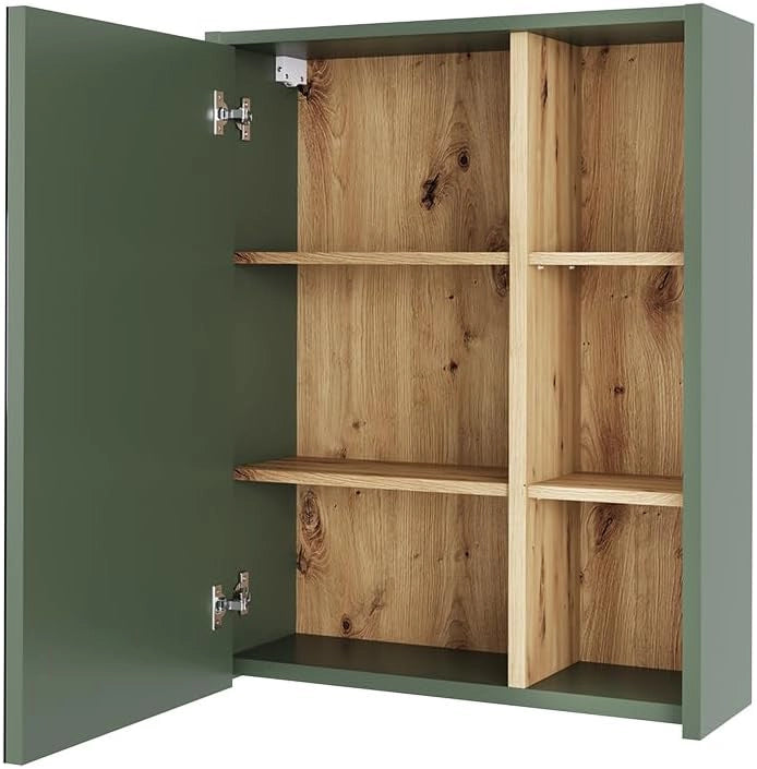Mobile a specchio per bagno Viola, Verde/Artigianale, 60 x 75 cm con ripiani aperti, adatto al montaggio a parete per l'uso in bagno