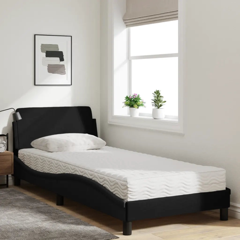 Letto con Materasso-Struttura Letto con Materasso Dover Nero 80x200 cm in Tessuto