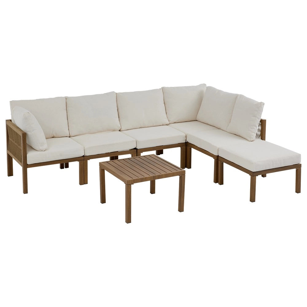 Divano angolare da giardino modulare convertibile ¨C Minimal ¨C beige legno