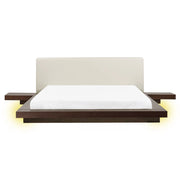 Letto LED in stile giapponese in frassino scuro 160 x 200 cm testata in legno impiallacciato MDF testata in ecopelle camera da letto a basso profilo