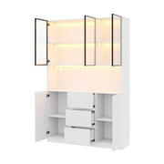 Vetrina con 3 cassetti; 2 ante; LED - per soggiorno - 120×40×200 cm - bianco