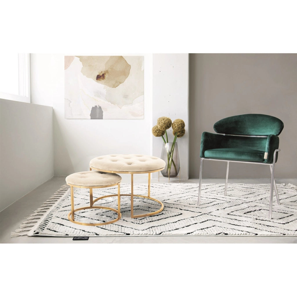 Set di 2 Pouf Myla in velluto avorio e oro