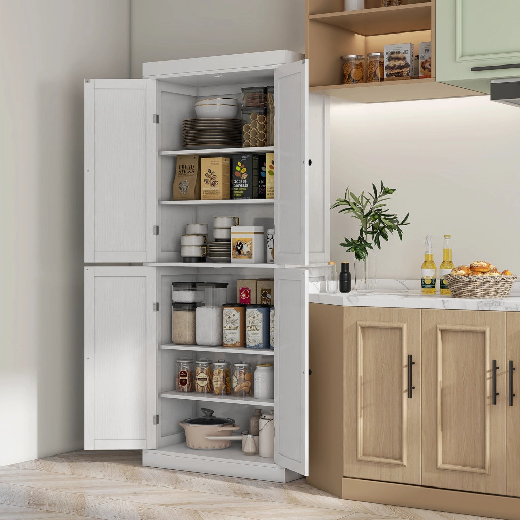 Mobile Cucina Alto con 6 Ripiani Regolabili e 2 Ante in Legno, 76x40.5x184 cm, Bianco