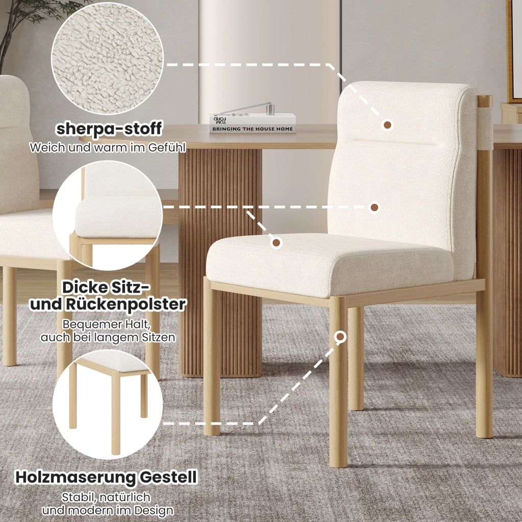 Sedie da pranzo 6 pezzi con seduta imbottita e schienale, struttura in metallo e rivestimento in sherpa beige