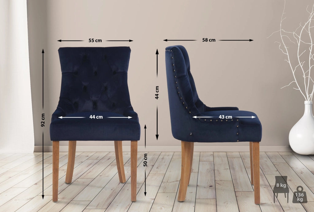 Set 4 poltrone pranzo Aberdeen in velluto blu,antico chiaro