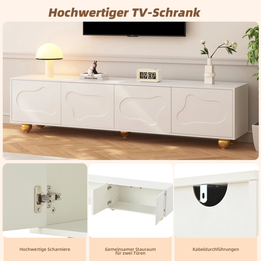 MOBILE TV 180x40x45 cm Bianco con 2 vani e 4 ante a forma di nuvola