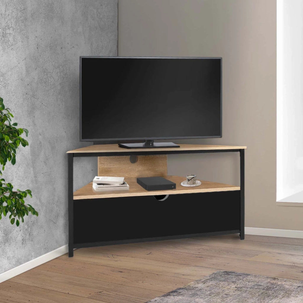 IDMarket - Mobile TV angolare BOSTON 100 cm con mobile industriale nero