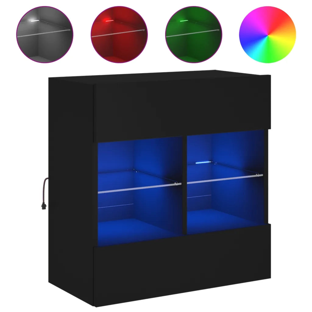 Mobile TV a Parete con Luci LED Nero 58,5x30x60,5 cm 837093