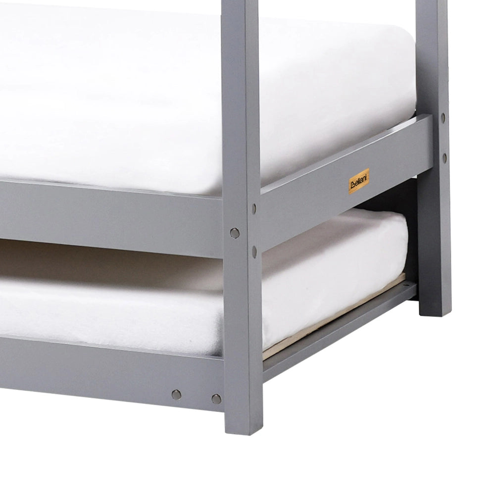 Letto a scomparsa della casa per bambini in legno di pino grigio UE misura singola 90 x 200 cm letto con base a doghe per la cameretta moderna dei bambini.