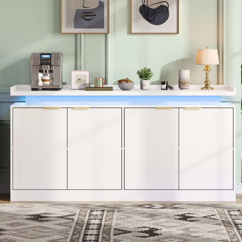 Credenza da cucina bianca con LED RGB, 160 cm