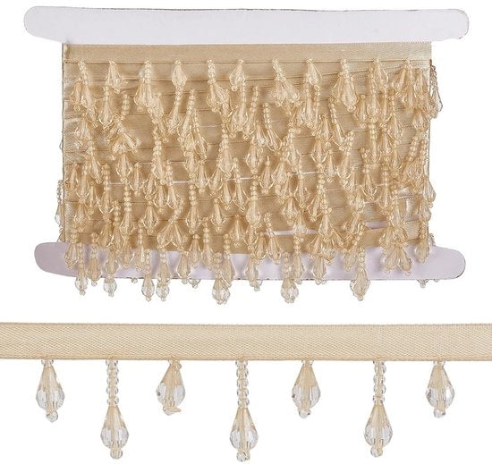 Fascia a frange da 4,9 m - Pennello per filo - Telaio in poliestere - Cucito DIY - Decorazione domestica - Piastrine irregolari in vetro - Nastro decorativo