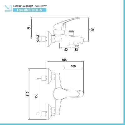 Miscelatore per vasca in ottone cromato con duplex e kit doccia Kant