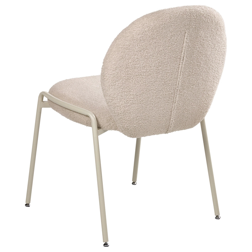 Set di 2 sedie da pranzo con rivestimento Boucle beige chiaro e struttura in ferro dal design retrò
