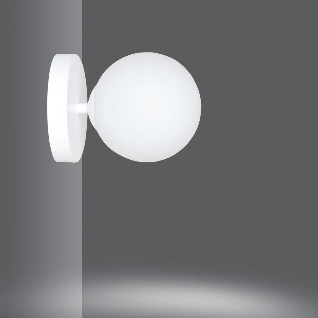 Applique 1 Luce Rama In Acciaio Bianco A Bracci E Sfera In Vetro Opalino