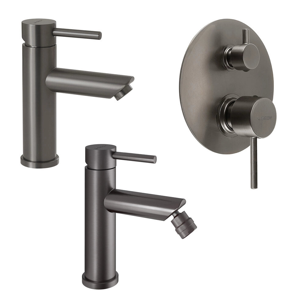 Set miscelatori lavabo bidet e doccia con deviatore in acciaio inox canna di fucile Garda di Gedy