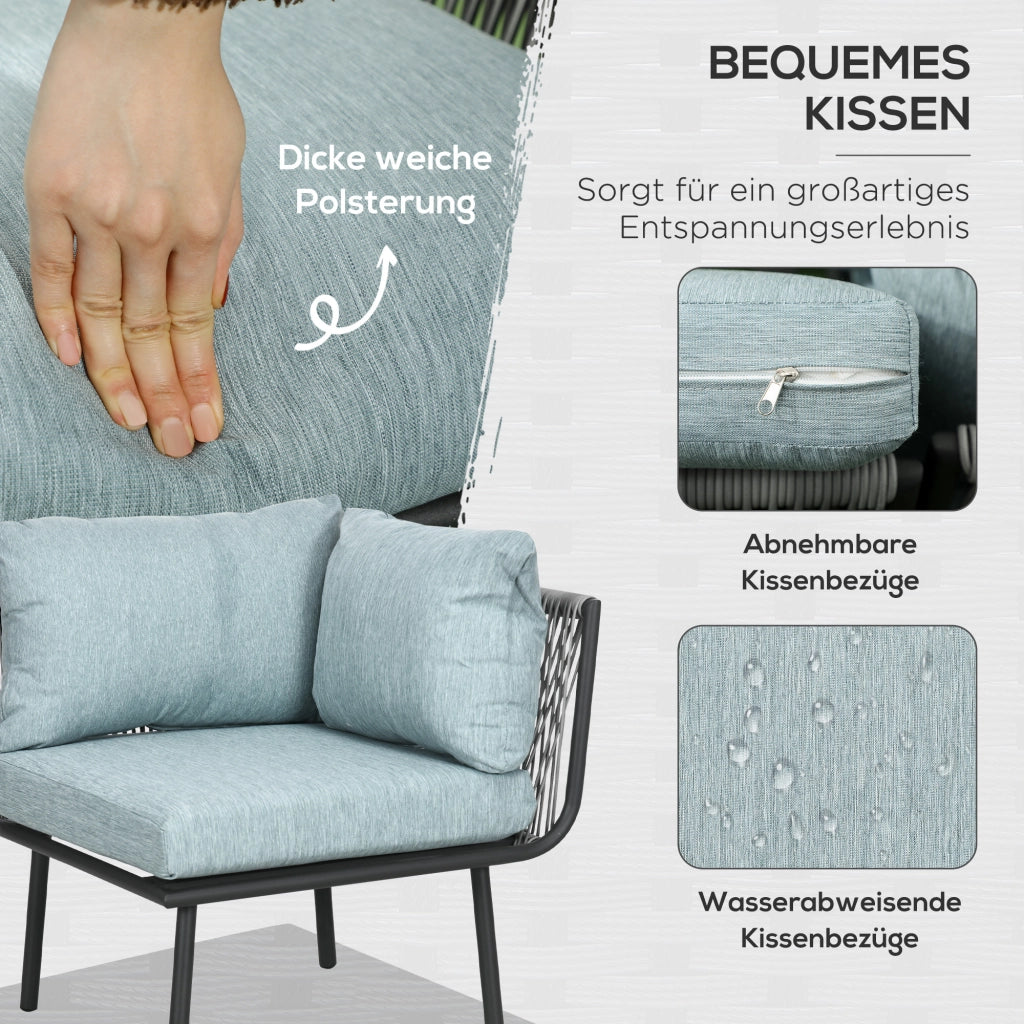 DIVANO DA GIARDINO Set 4 pezzi Grigio in Alluminio e Rattan sintetico