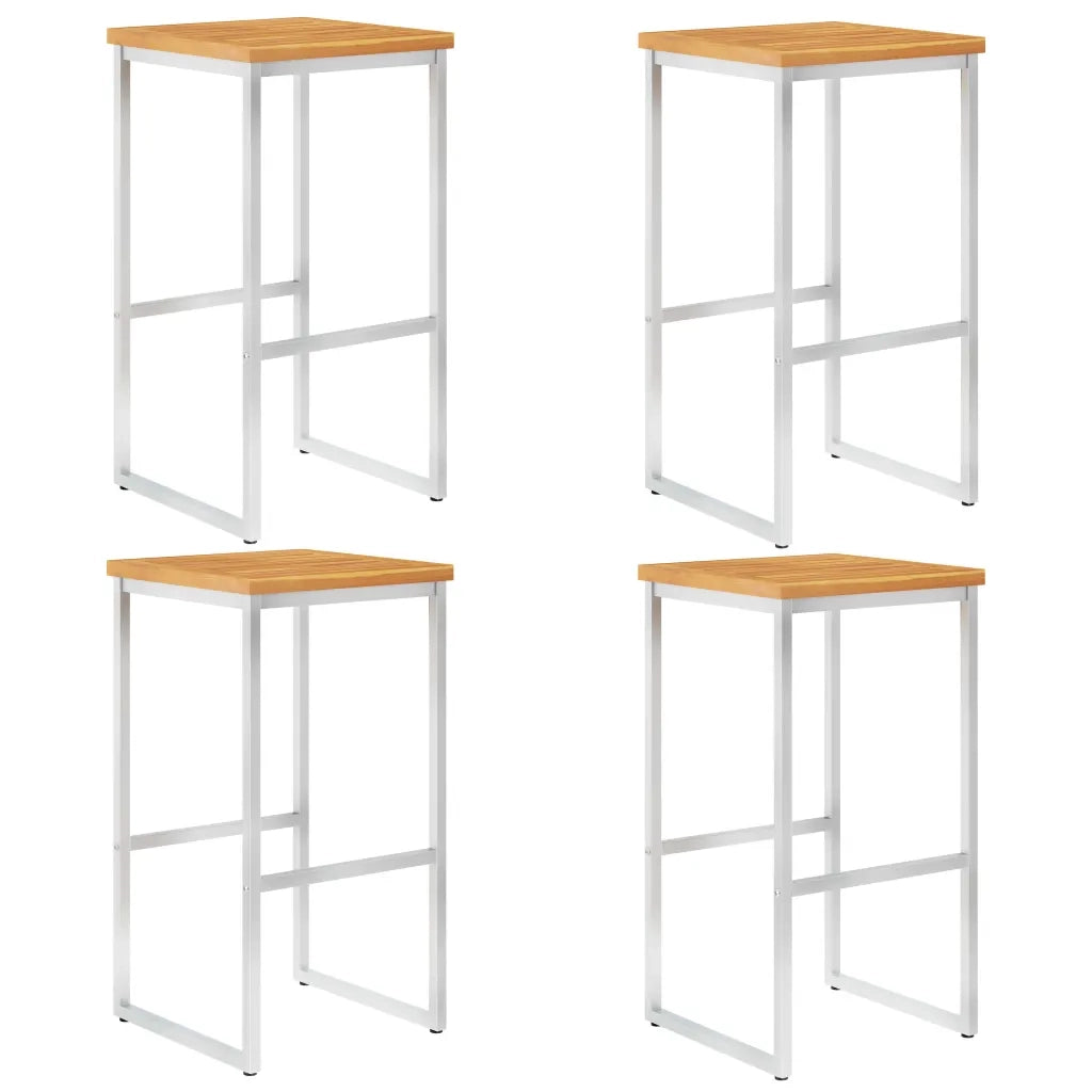 Sgabelli da Bar 4 pz in Legno Massello di Acacia e Acciaio Inoxcod mxl 127730