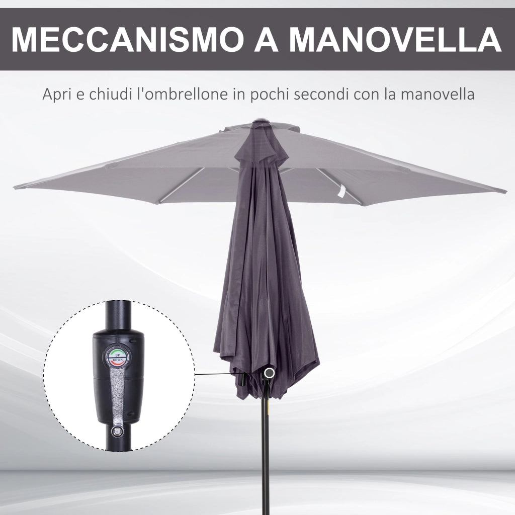 Ombrellone da Giardino Ø2,7x2,35 m Palo Ø38 mm in Alluminio e Tessuto in Poliestere Grigio