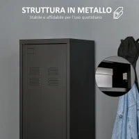 Armadietto Metallico Stile Industriale a un'Anta per Ingresso e Camera, 43x50x180cm, Nero
