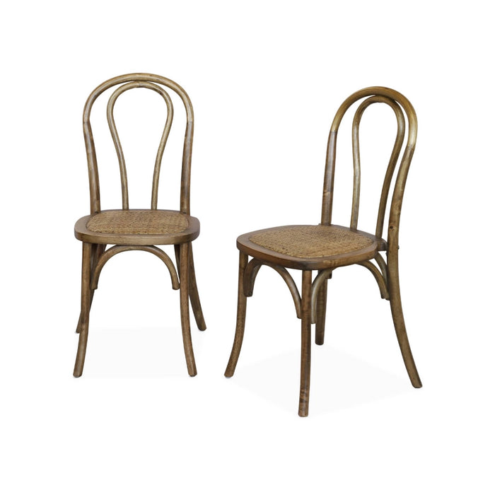 Set 2 sedie vintage in legno e rattan, marrone