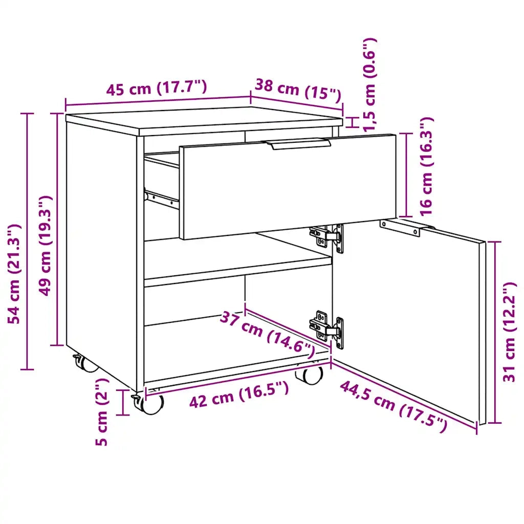 Schedario con Ruote Bianco 45x38x54 cm Legno Multistrato CFW6207251