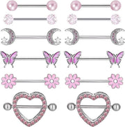 Set di 12 Piercings per Donna - Ponte in Acciaio Inossidabile Rosso e Piercings Finti