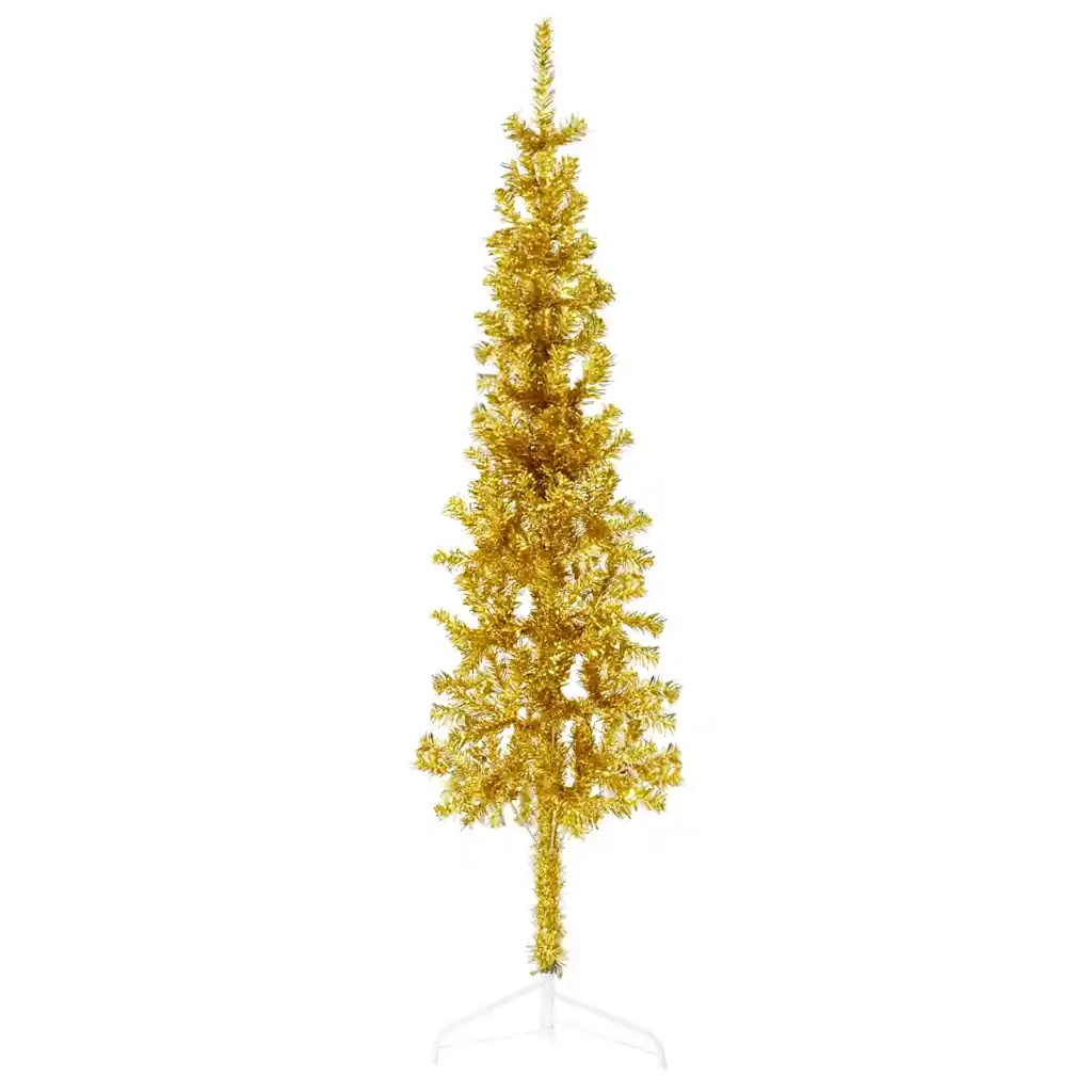 Albero Natale Artificiale Sottile a MetÃ  con Supporto Oro 150cm