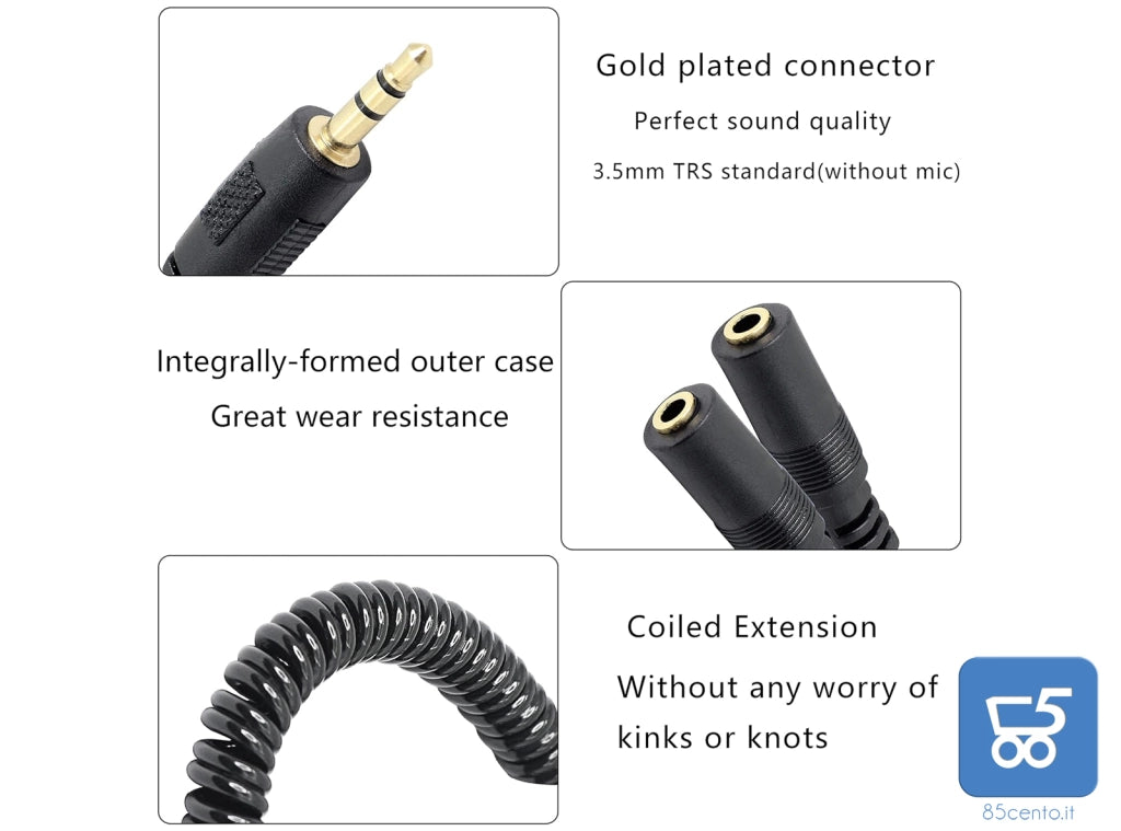Cavo a spirale per cuffie stereo da 3,5 mm (non microfono) a 2 femmine Splitter a Y