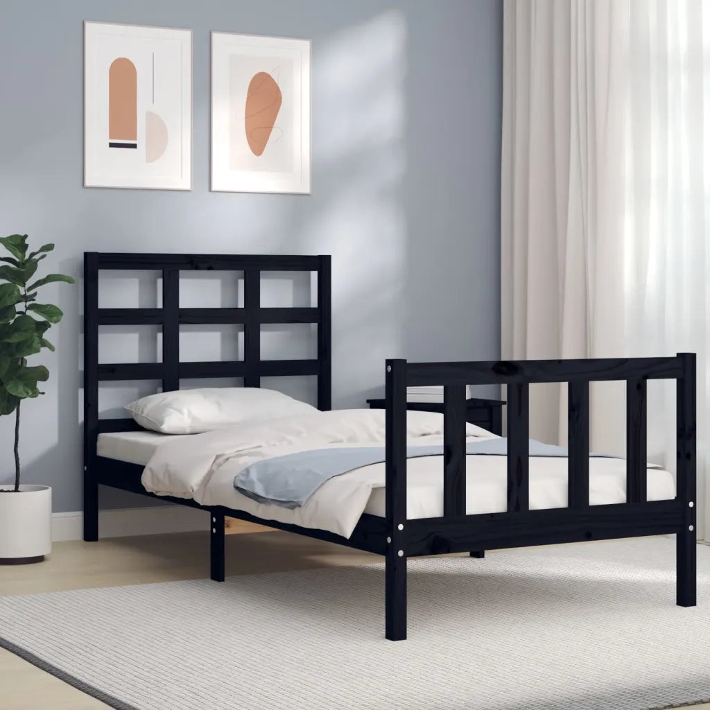 Giroletto con Testiera Nero Small Single in Legno Massellocod mxl 104983