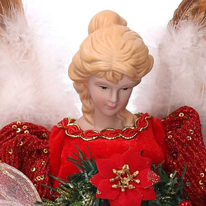 Puntale tessuto angelo con ghirlanda rosso cm Ø26xh40