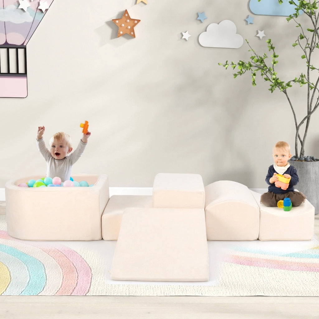 Set di gioco in schiuma a 5 pezzi per bambini con piscina di palline coperture lavabili-Blocchi blocchi creativi Beige
