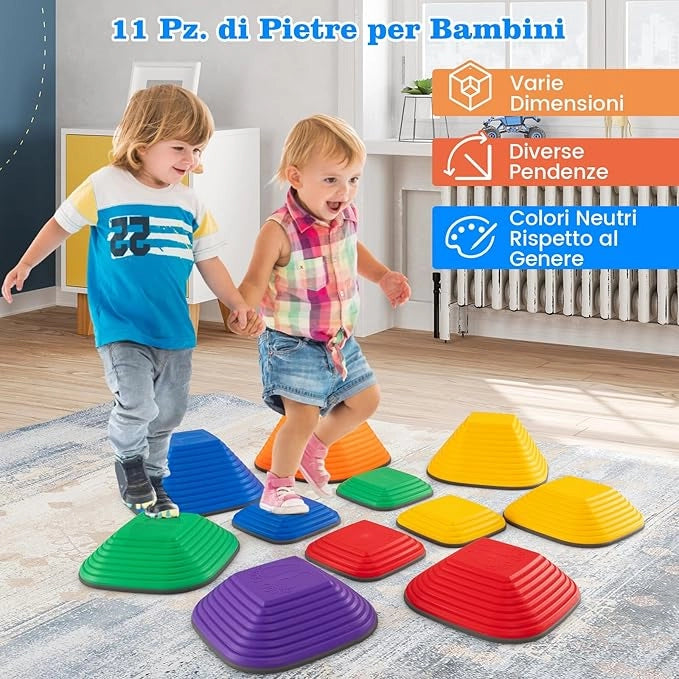 Pietre di Bilanciamento per Bambini 3+ Anni, Pietre Impilabili Antiscivolo da Interno/Esterno, Stepping Stones per Promuove la Coordinazione dell'Equilibrio e la Forza