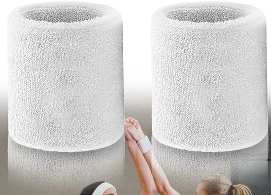 Bande di assorbimento del sudore 2 pezzi - Bianca fascia per polsi - Assorbente del sudore - Elastico - Protezione sportiva - Tessuto confortevole