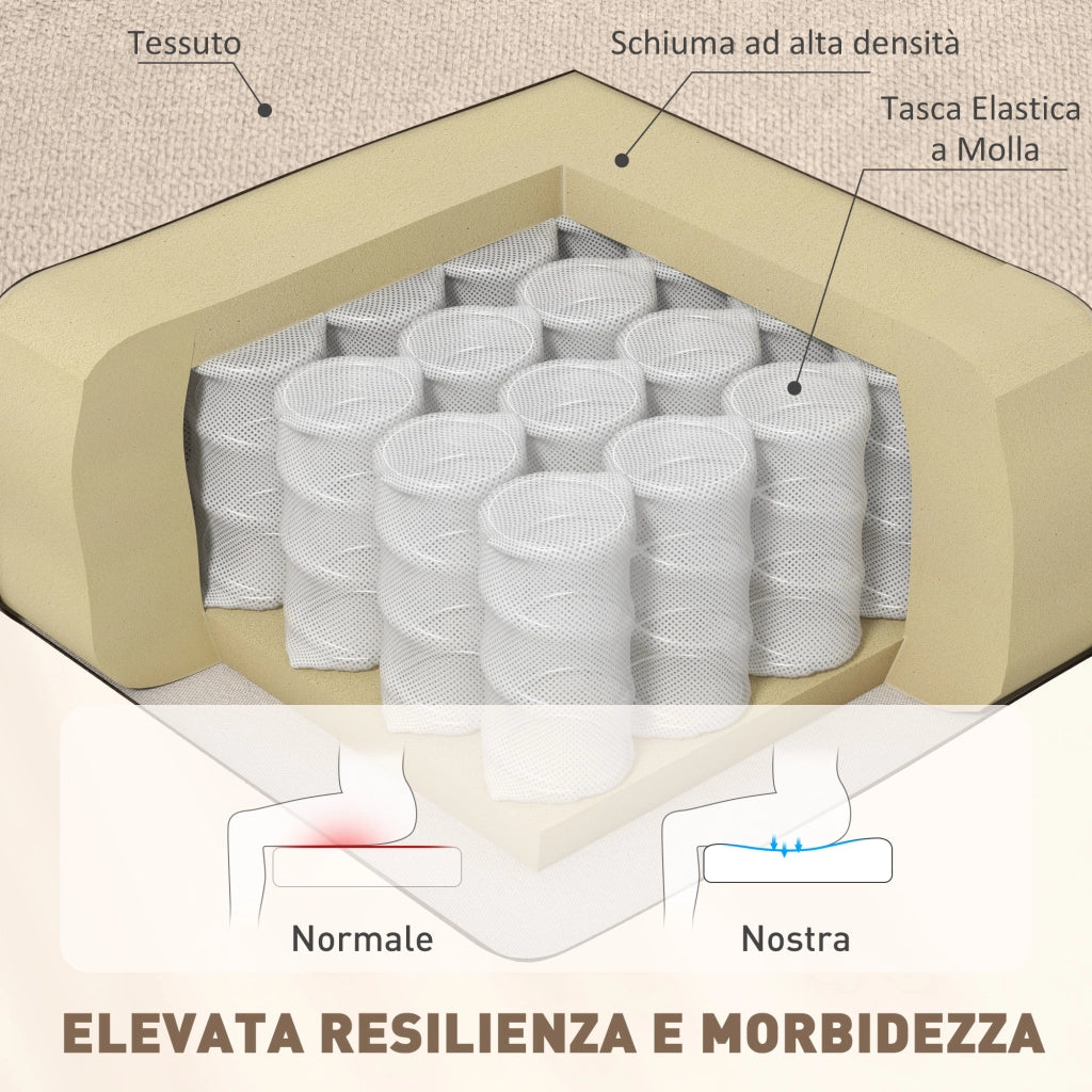 Poltrona per Salotto in Stile Francese con Seduta Imbottita e Cuscini, in Velluto di Ghiaccio, 74x86x102 cm, Beige