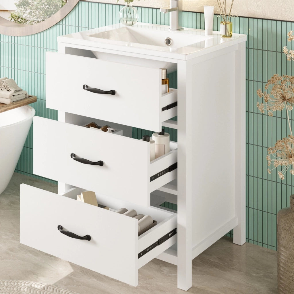 Mobile lavabo da terra bianco con 3 cassetti, 61 x 47 x 83 cm