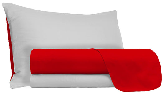 Set Lenzuola Sopra Sotto e Federe Doubleface Rosso/Grigio Chiaro Singolo