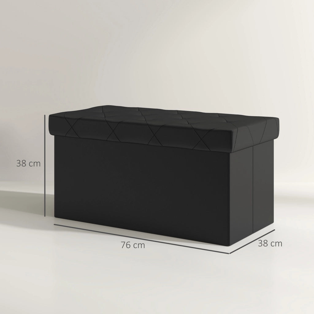 Panca Contenitore Pieghevole 84L 76x38x38 cm in Finta Pelle Nero
