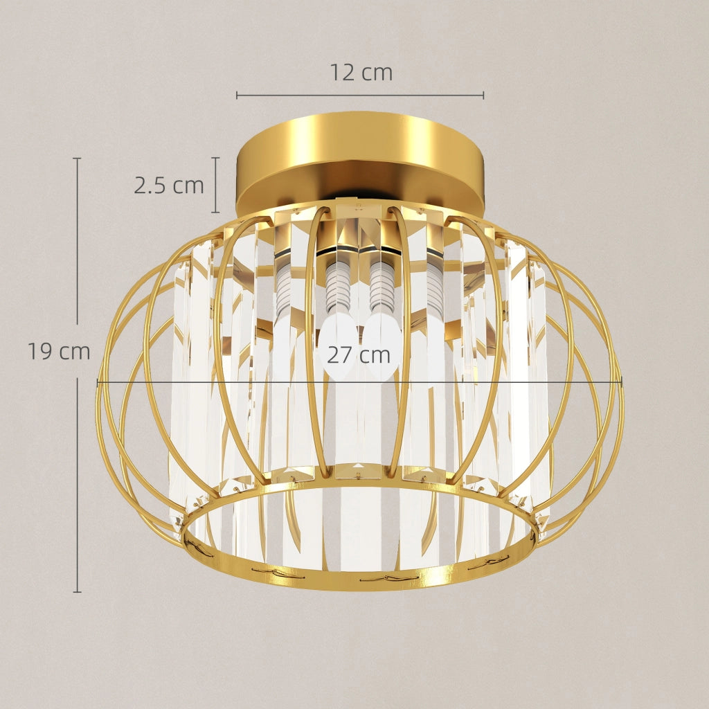 Plafoniera LED Moderna e Minimal a Gabbia con 18 Cristalli, in Metallo Oro, ?27x19 cm